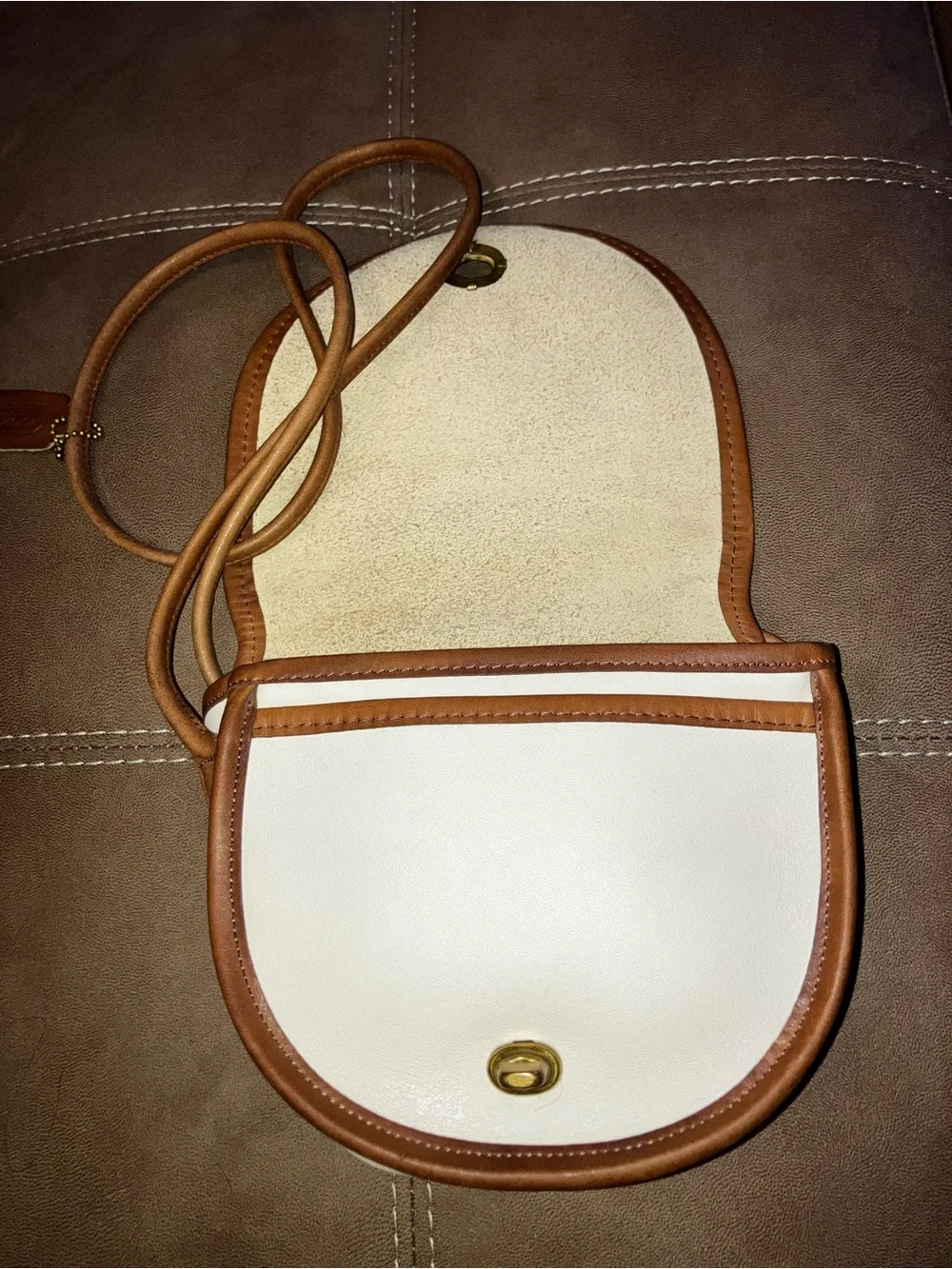 Coach Spectator Beige and Tan Leather Crossbody Saddle Bag